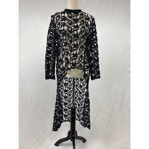 Asher Lace Over Piece Black Small Sheer Long Sleeve High Low Hem